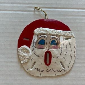 VTG- 90’s Sand dollar Souvenir Santa ornament.Mele Kalikimaka (Hawaii)